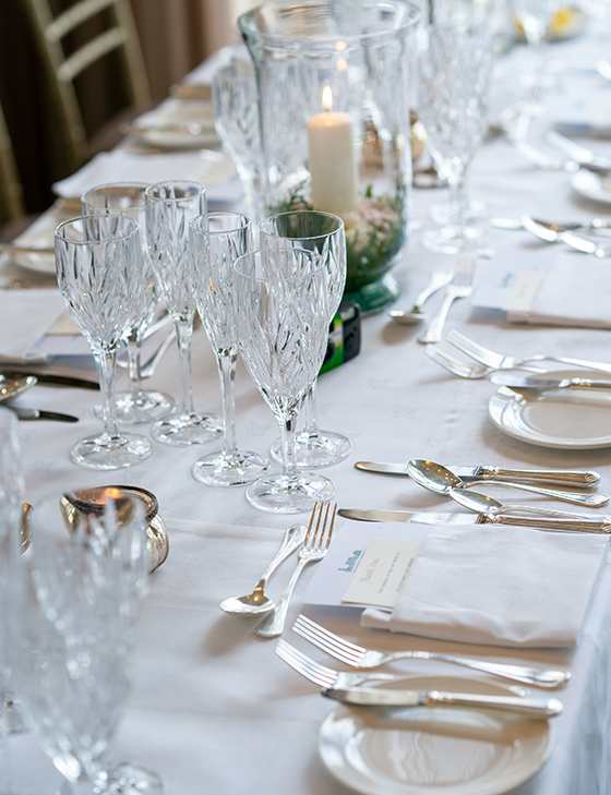 a photo of a wedding table setting at the corrib suite in the glenlo abbey hotel in galway